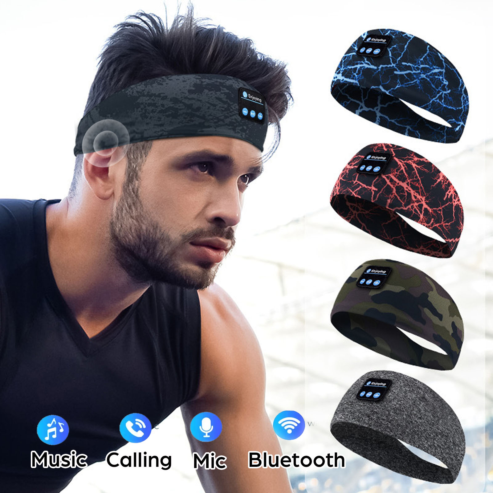 Sleep Mask Headphones Bluetooth - Bluetooth Earphones Sports Headband Elastic Wireless