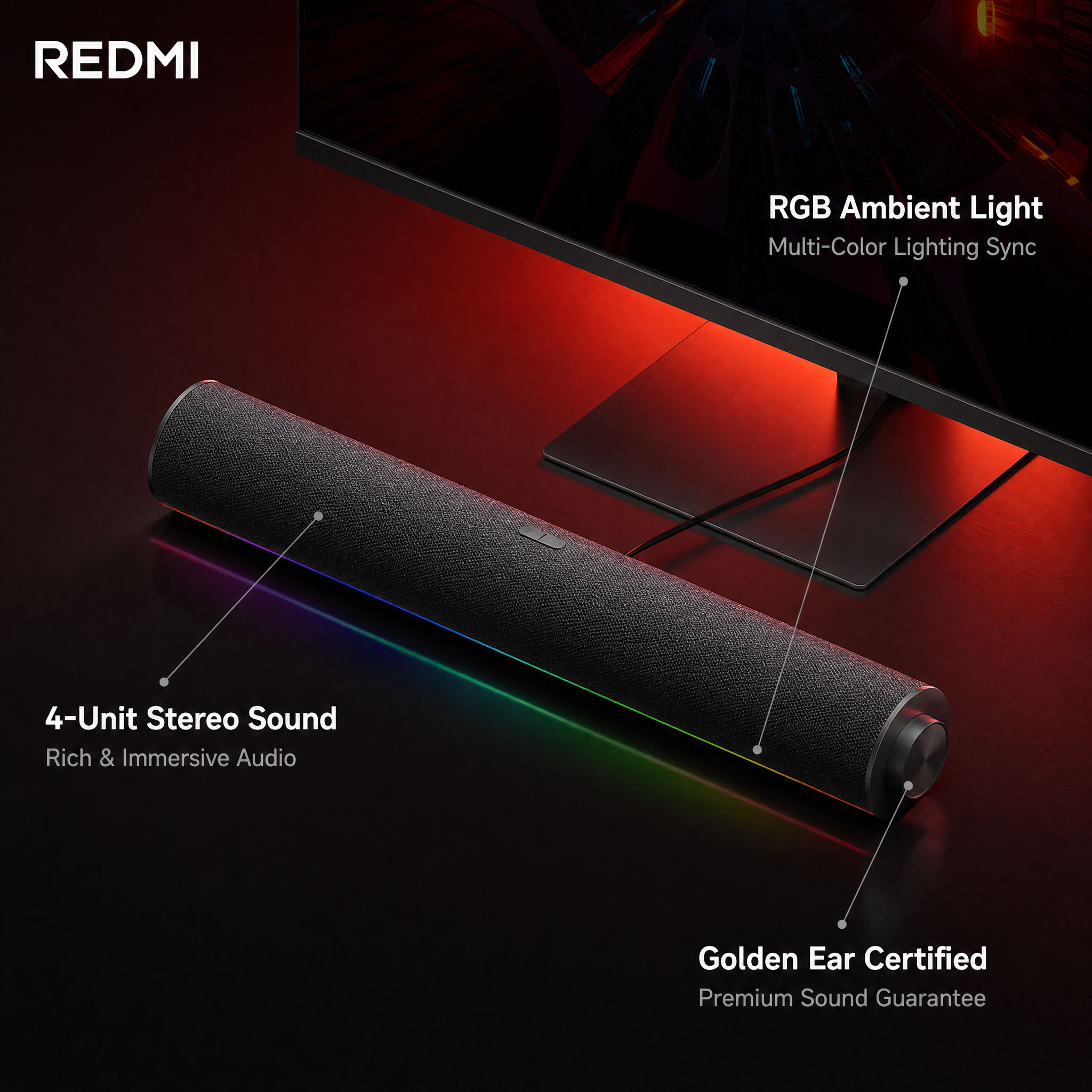 Original Xiaomi Redmi PC Speak - огляд і ціна Rgb Computer Soundbar For Pc