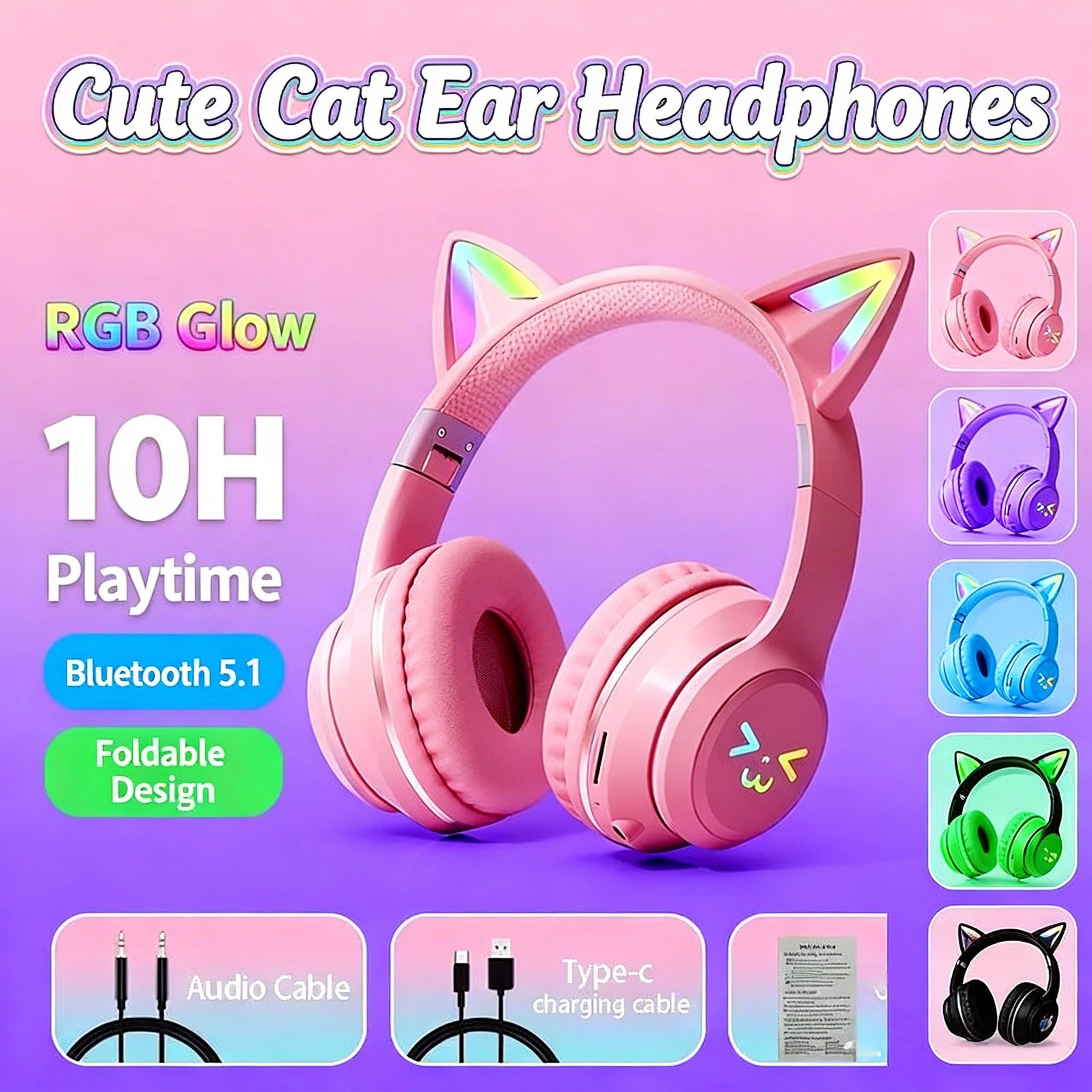 2026 New RGB Cat Ear Bluetooth - огляд і ціна Gaming Headset With Mic Rgb